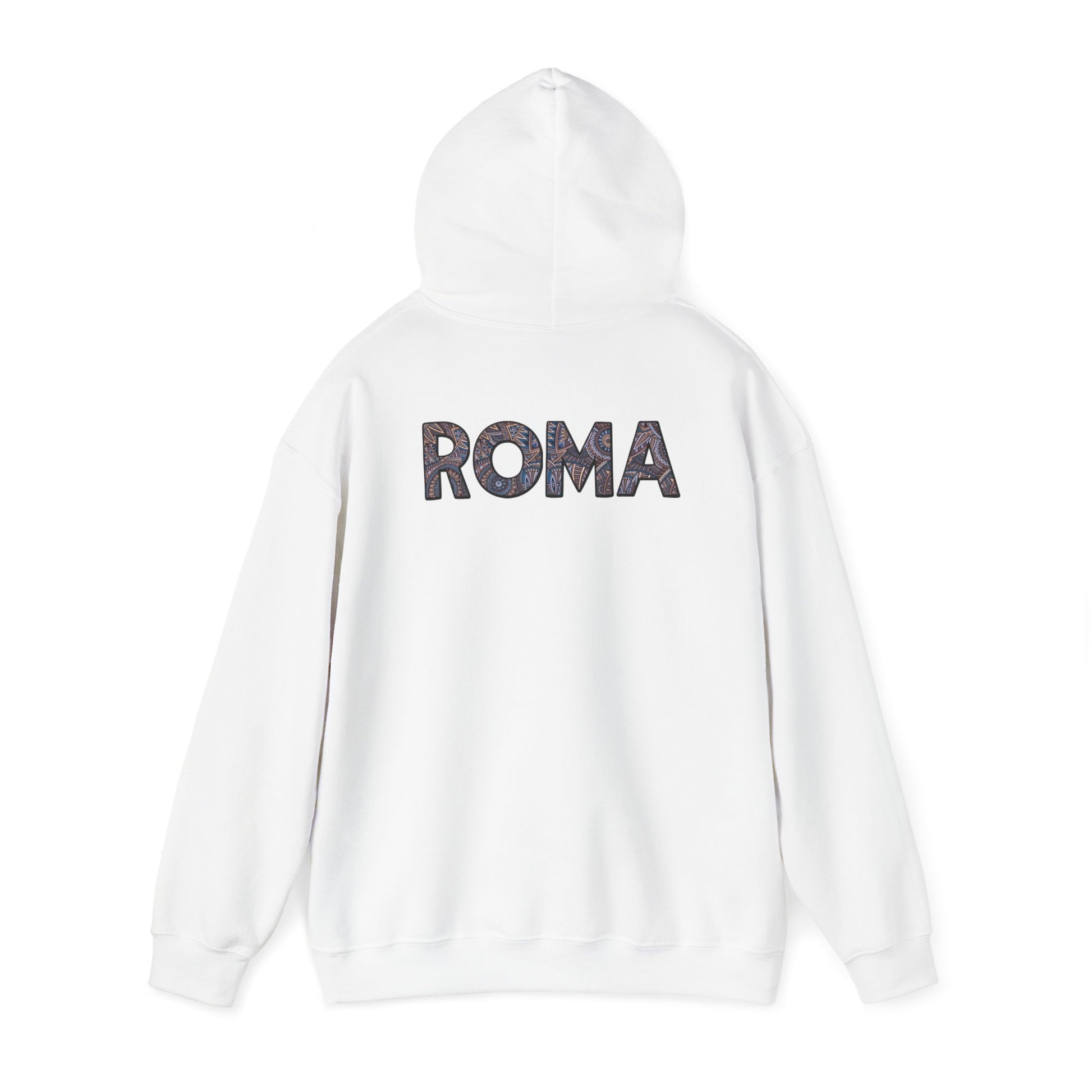 Soft, warm hoodie for men with ROMA text that represents heritage and style.