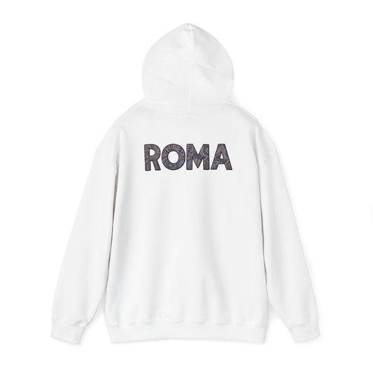 Soft, warm hoodie for men with ROMA text that represents heritage and style.
