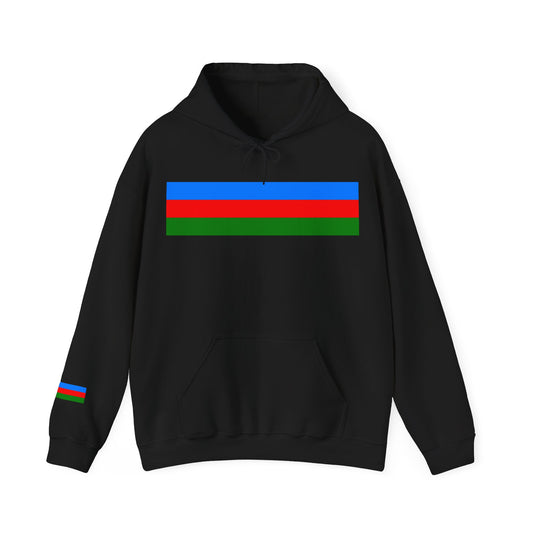 Warm hoodie featuring a large Roma flag emblem centered on the front.

