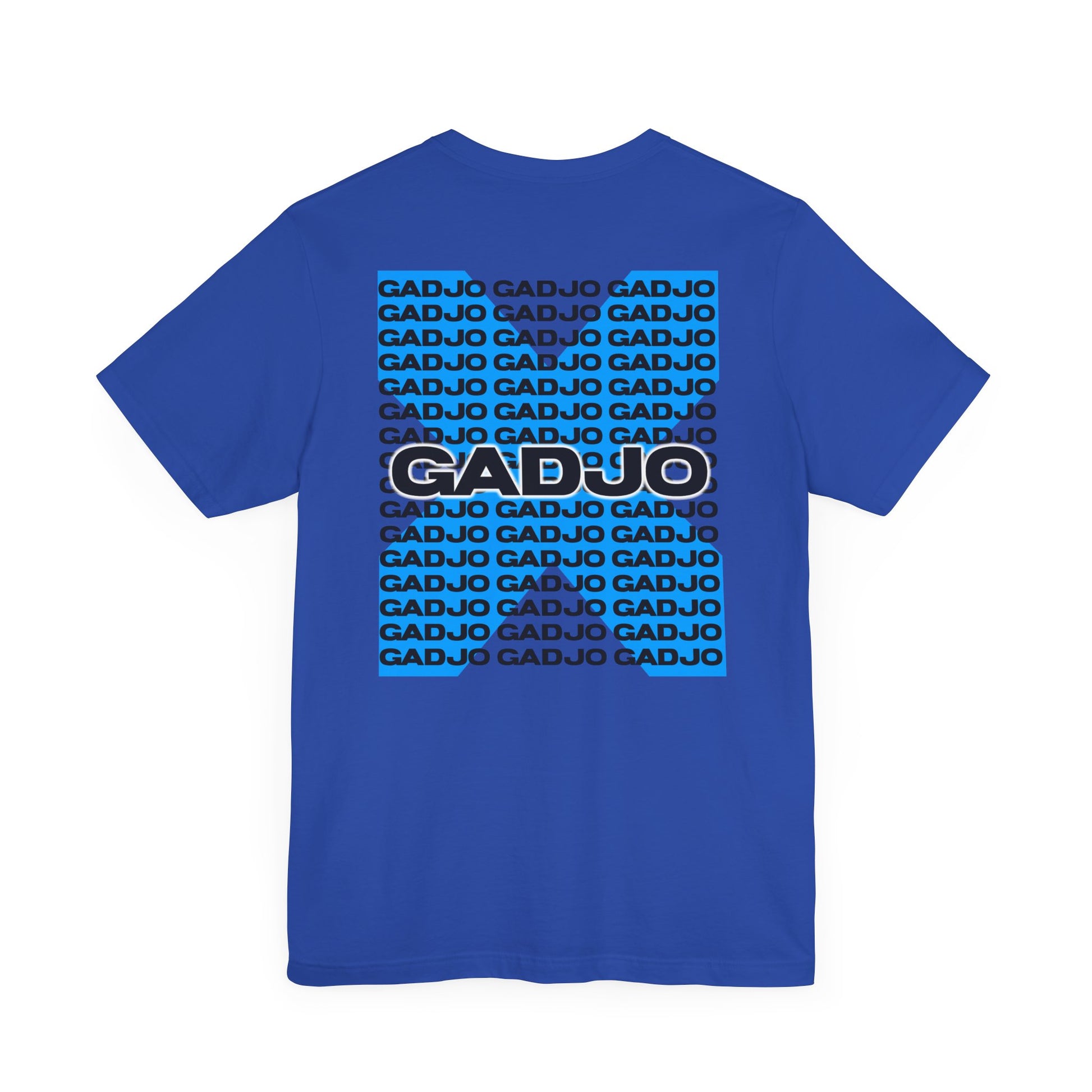 Unisex short sleeve shirt with GADJO text in modern typography.