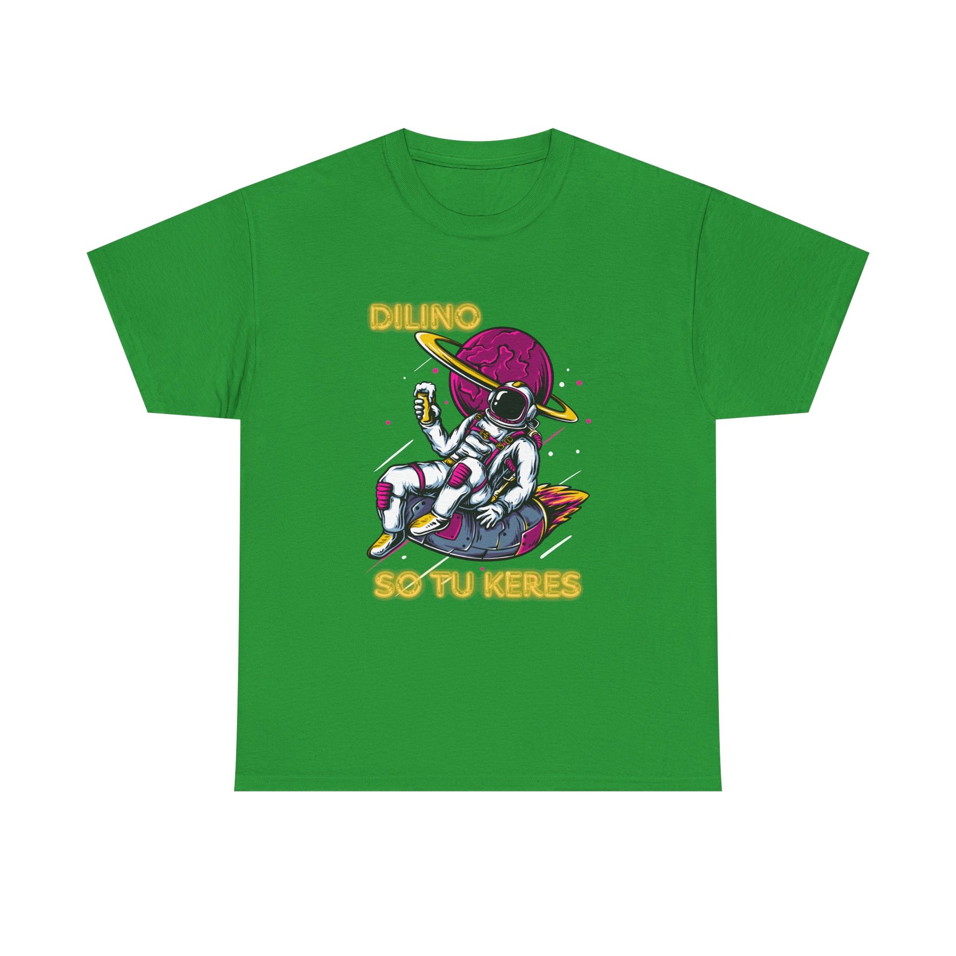 Minimalist short sleeve shirt with ‘DILINO’, nastrabnout graphic, and ‘SO TU KERES’ slogan.