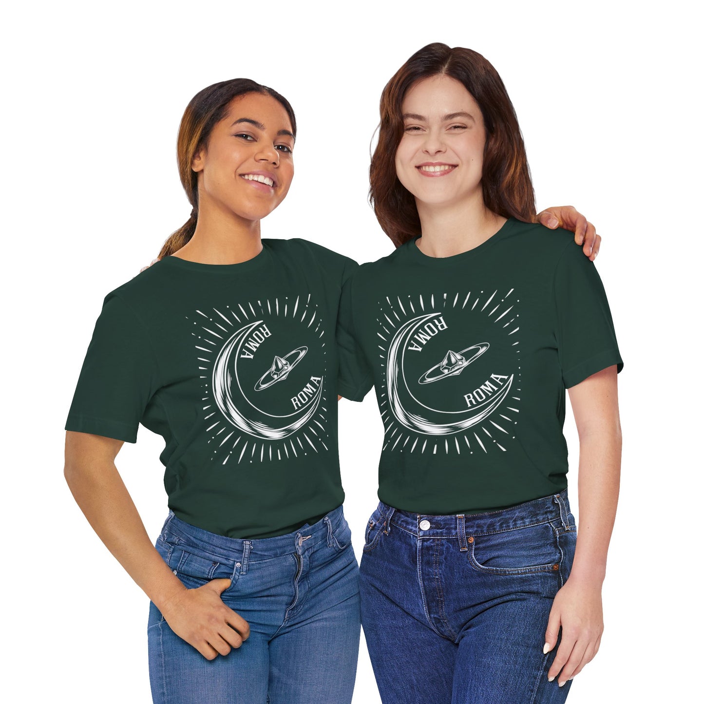 Green Roma T-Shirts Designs T-shirt with minimalist half-moon print and bold ROMA lettering.