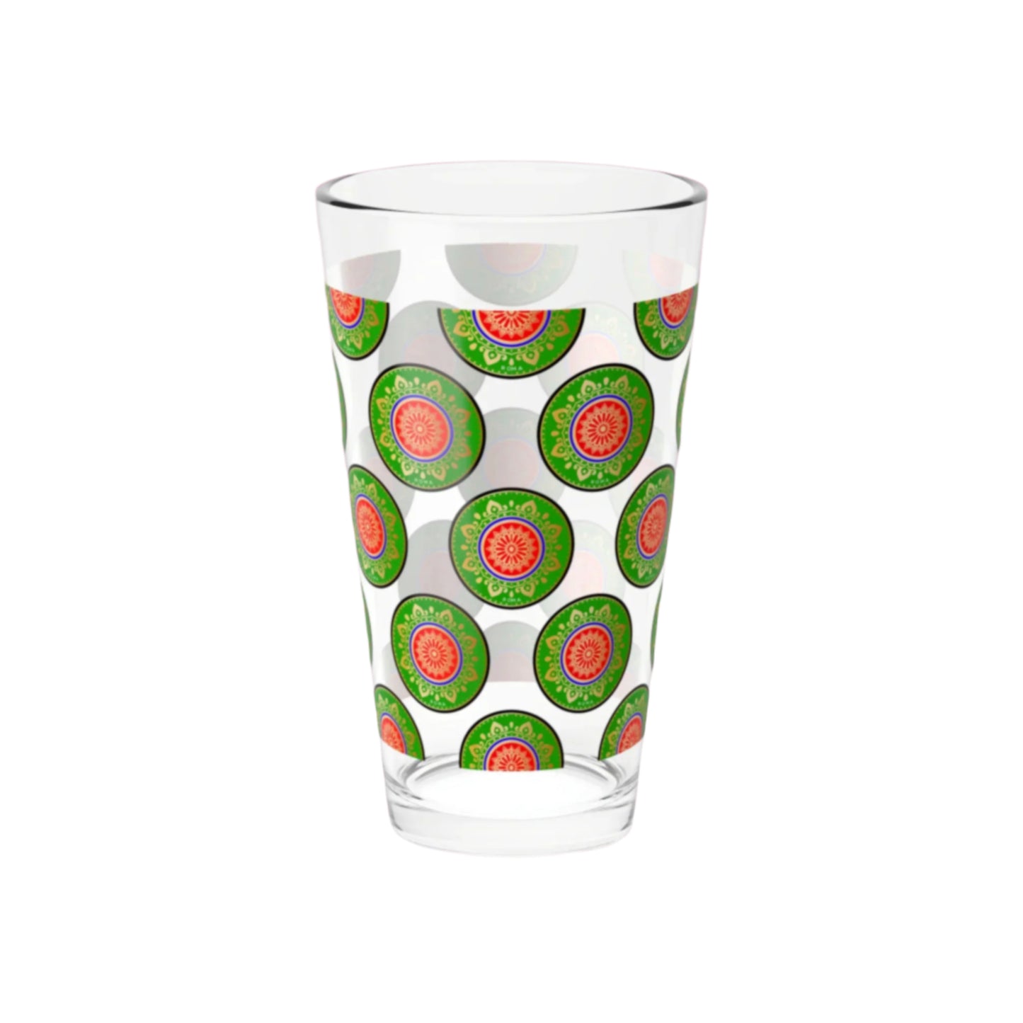 Sleek and stylish 16oz glass perfect for mixing drinks or serving cold beverages.