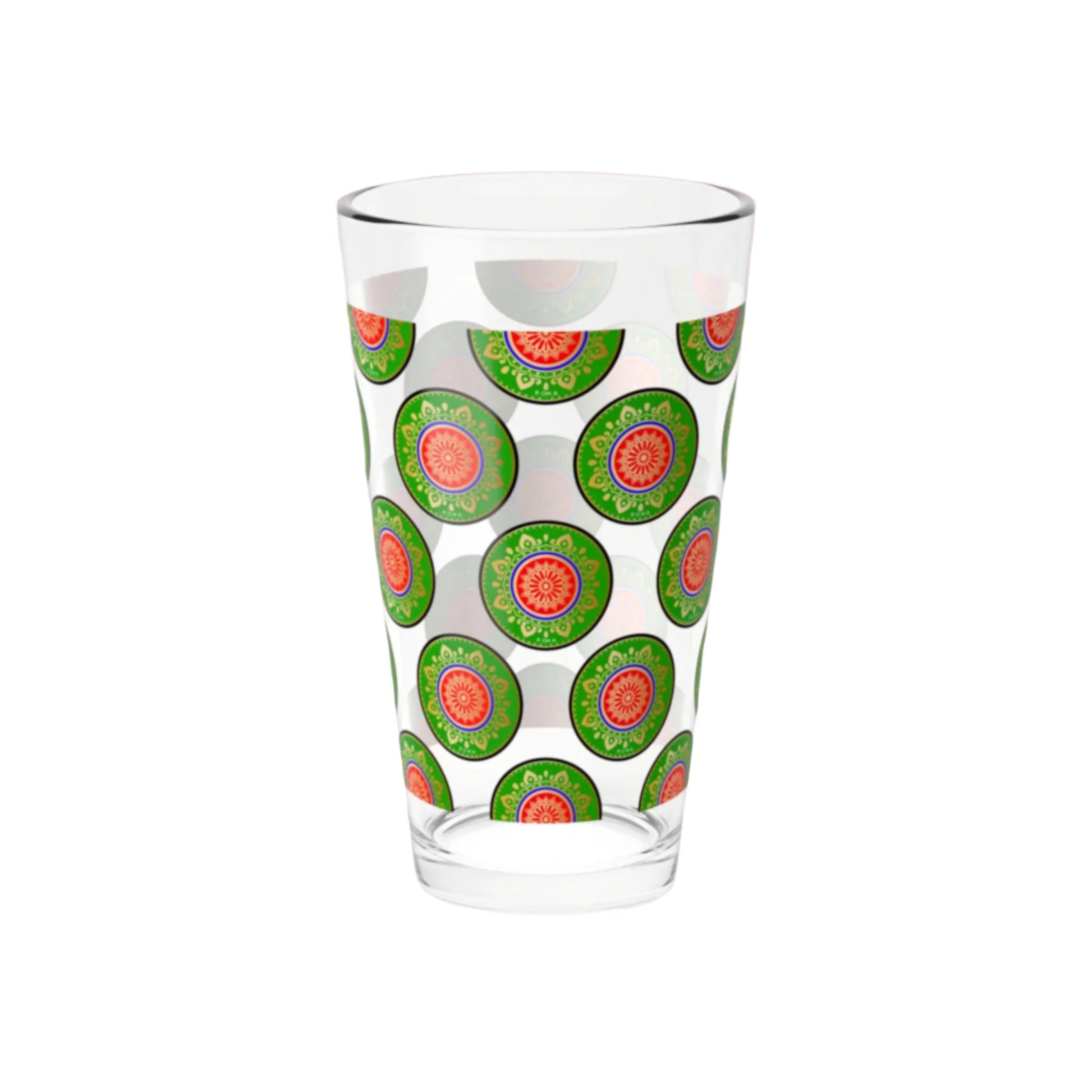 Sleek and stylish 16oz glass perfect for mixing drinks or serving cold beverages.