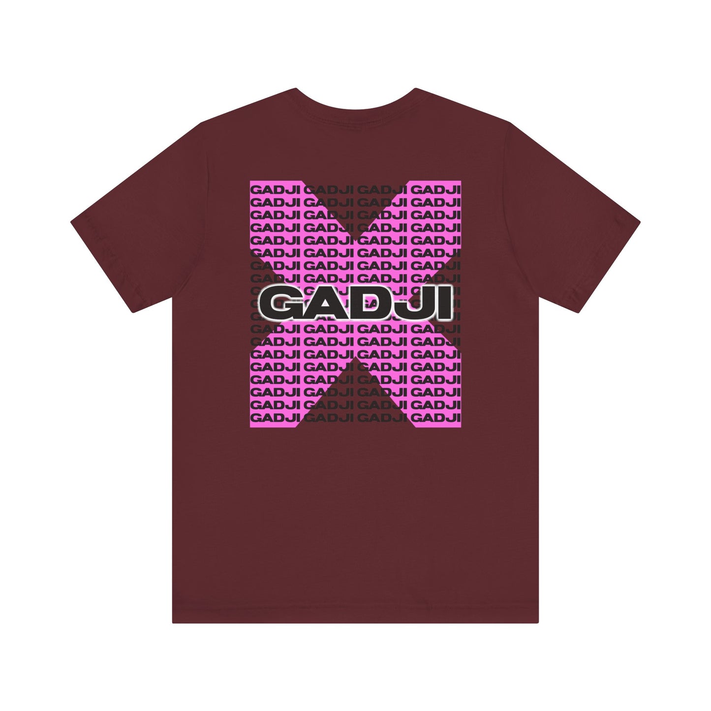 Washed denim-blue t-shirt with sketched GADJI lettering and crown emblem above.