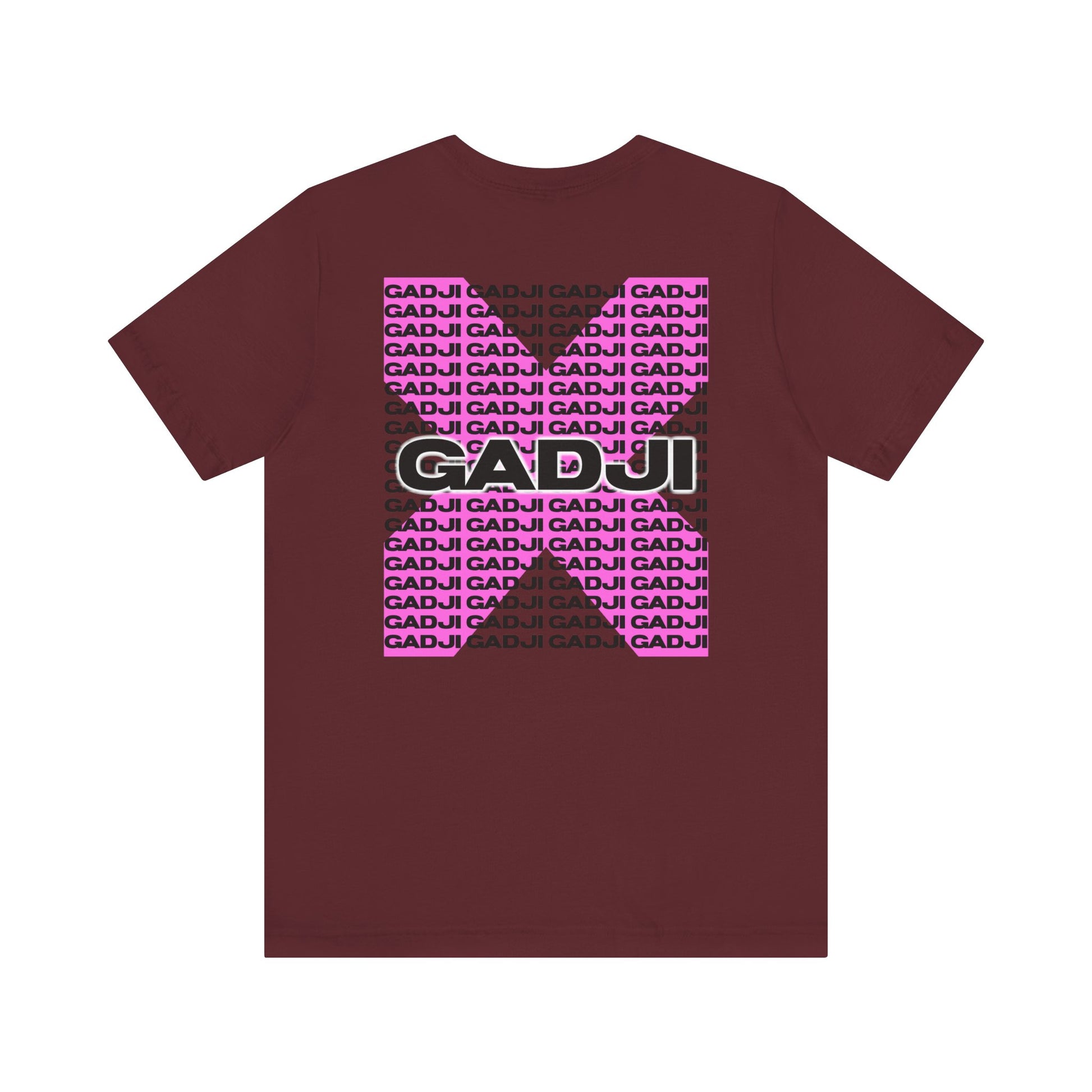 Washed denim-blue t-shirt with sketched GADJI lettering and crown emblem above.