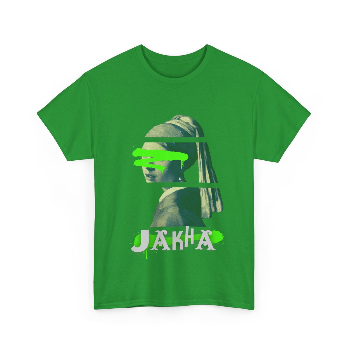 green short sleeve tee with front angel artwork and white text